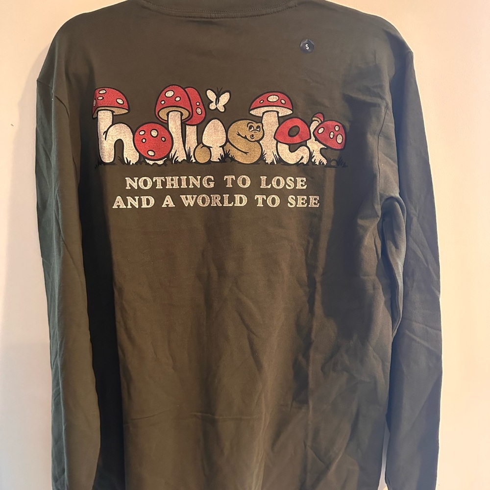 Hollister Olive Long Sleeve with Mushroom Graphic Tee